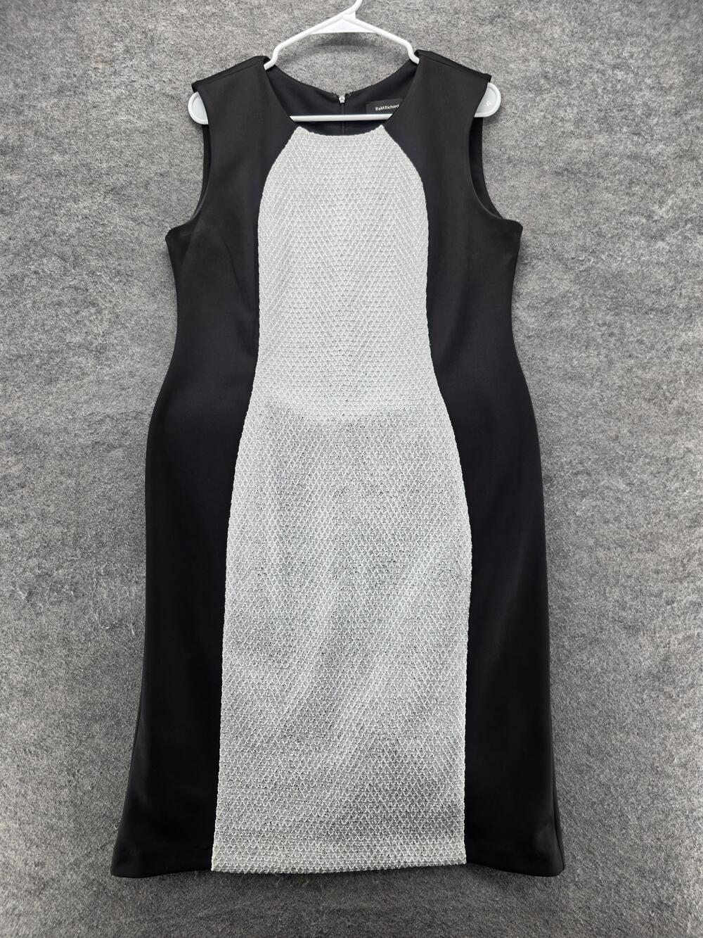 R&M Richards Dress Womens 12 Black Sheath Knee Length Colorblock Party